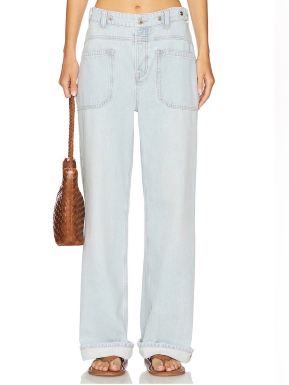 Free People Palmer Cuffed Pale Blue Wide-Leg Jeans 27 - Picture 4 of 10